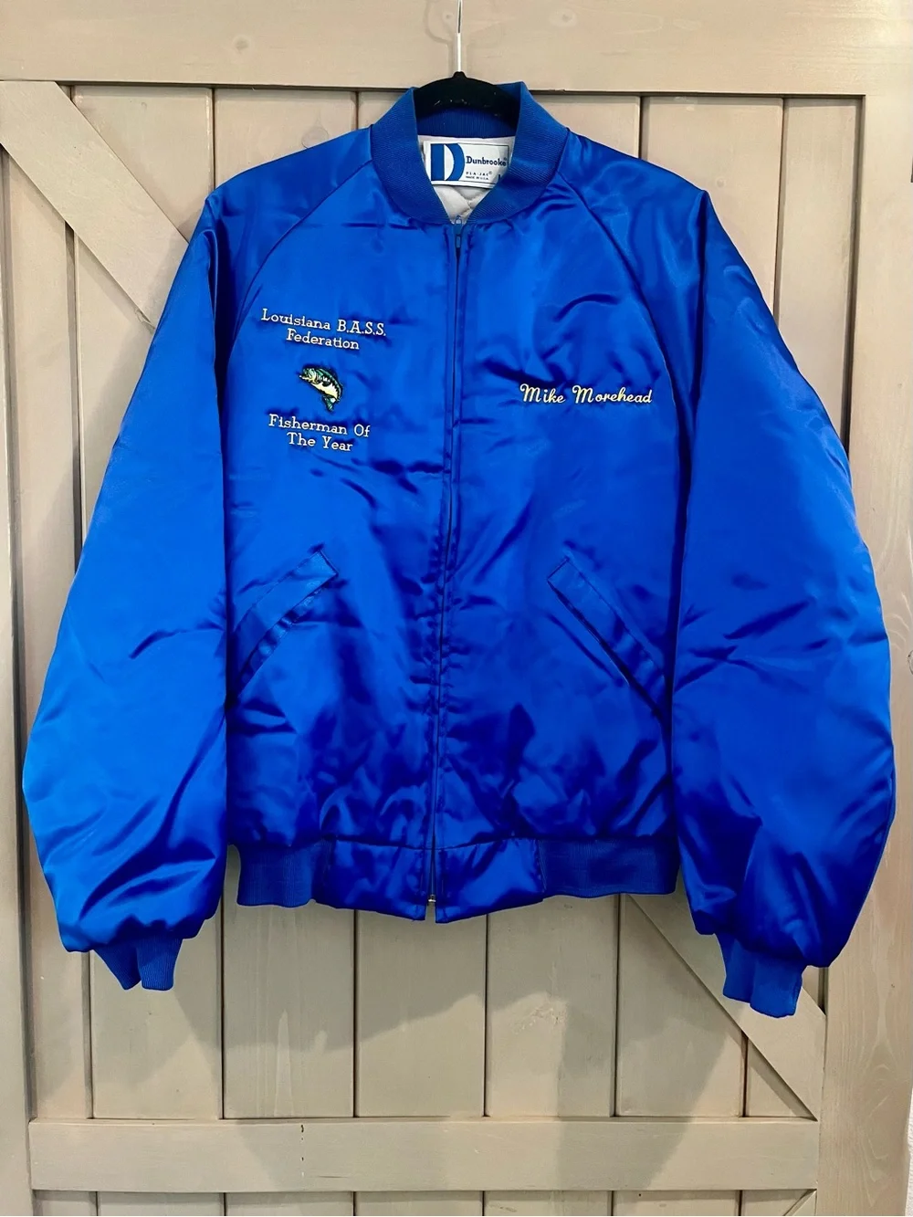 Classic Vintage Blue Satin Bomber Jacket - Louisiana B.A.S.S. Fisherman